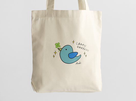 【約10天出貨】幸福的青鳥帆布袋|しあわせの青い鳥|幸運小鳥 × 四葉草主題插圖|本大屋原創設計