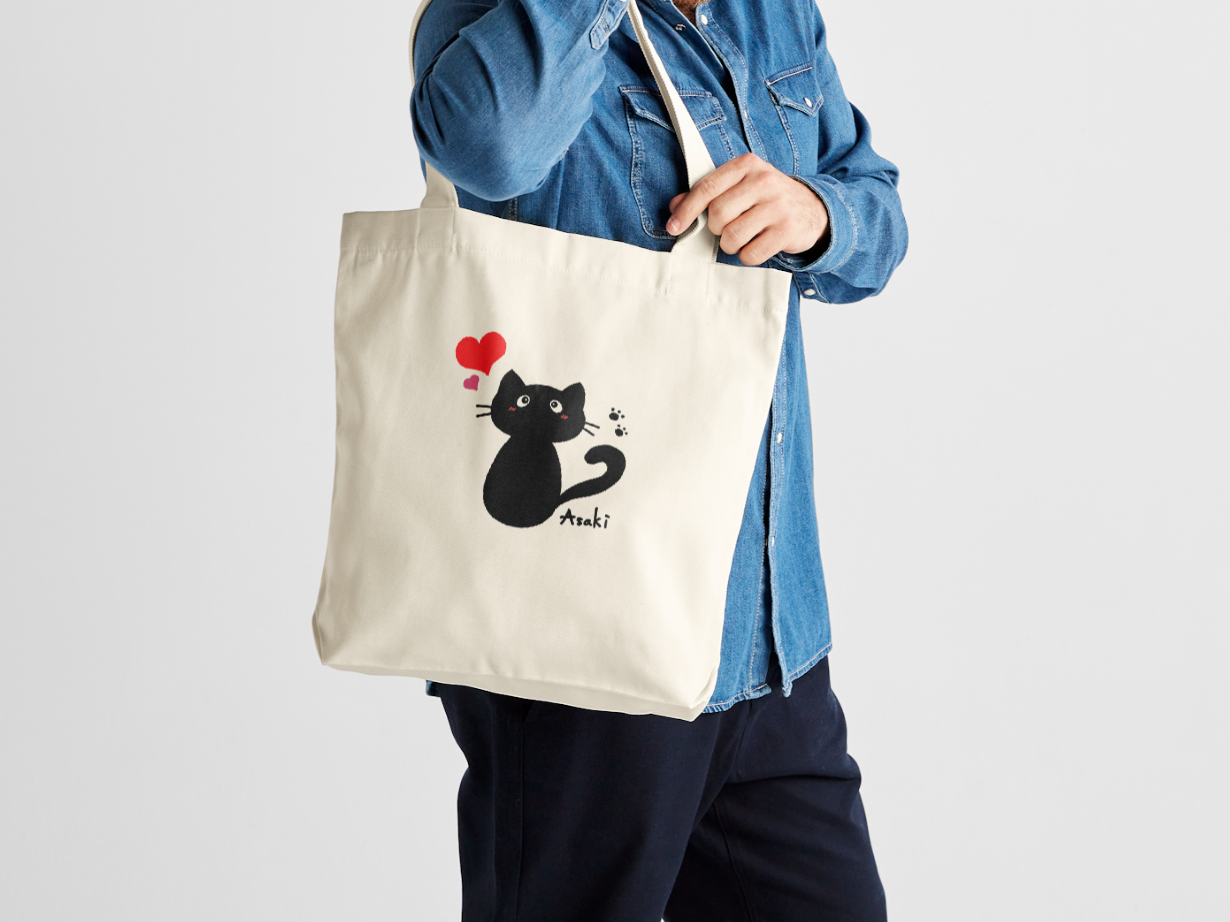 【約10天出貨】黑貓與愛心帆布袋|黒猫とハート|可愛貓咪 × 愛心肉球主題插圖|本大屋原創設計