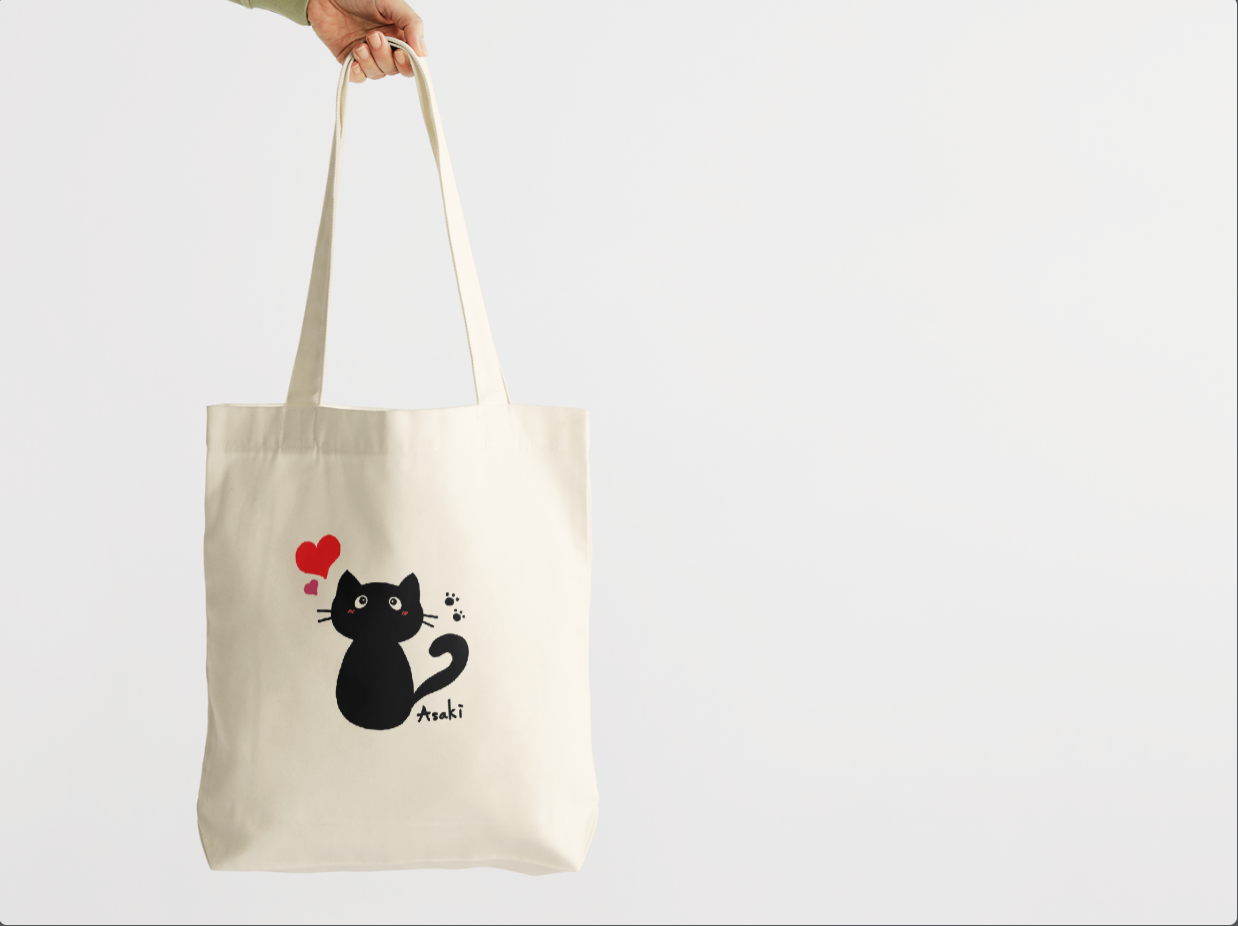 【約10天出貨】黑貓與愛心帆布袋|黒猫とハート|可愛貓咪 × 愛心肉球主題插圖|本大屋原創設計