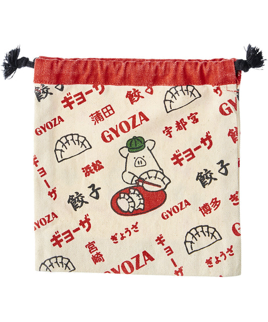 餃子造型束口收納袋｜趣味圖案 × 棉布小物袋｜16×17cm