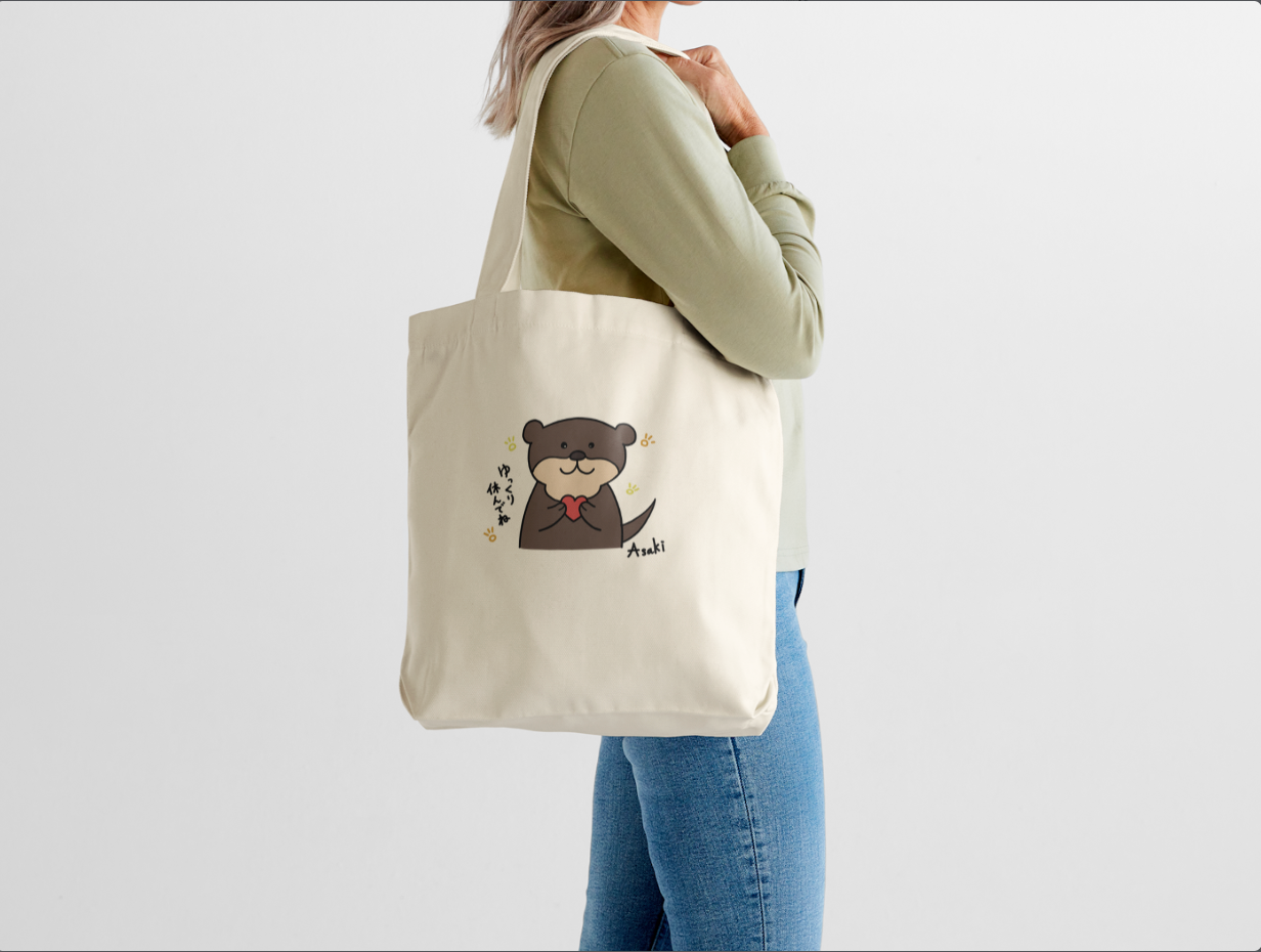 【約10天出貨】好好休息水獺帆布袋｜ゆっくり休んでねカワウソ｜溫柔療癒 × 悠閒可愛主題插圖｜本大屋原創設計